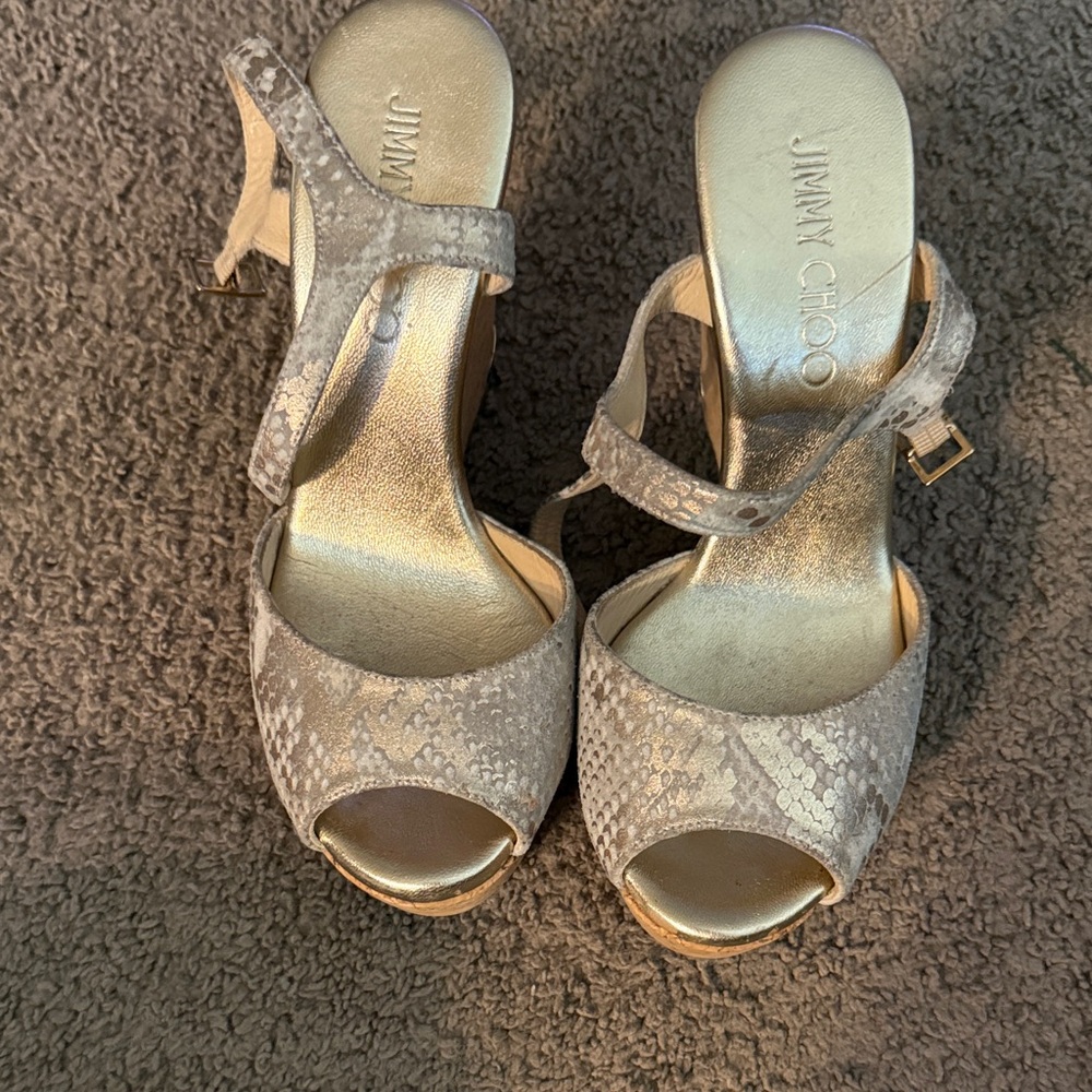 Jimmy Choo Snakeskin Patterned Heels in Gray